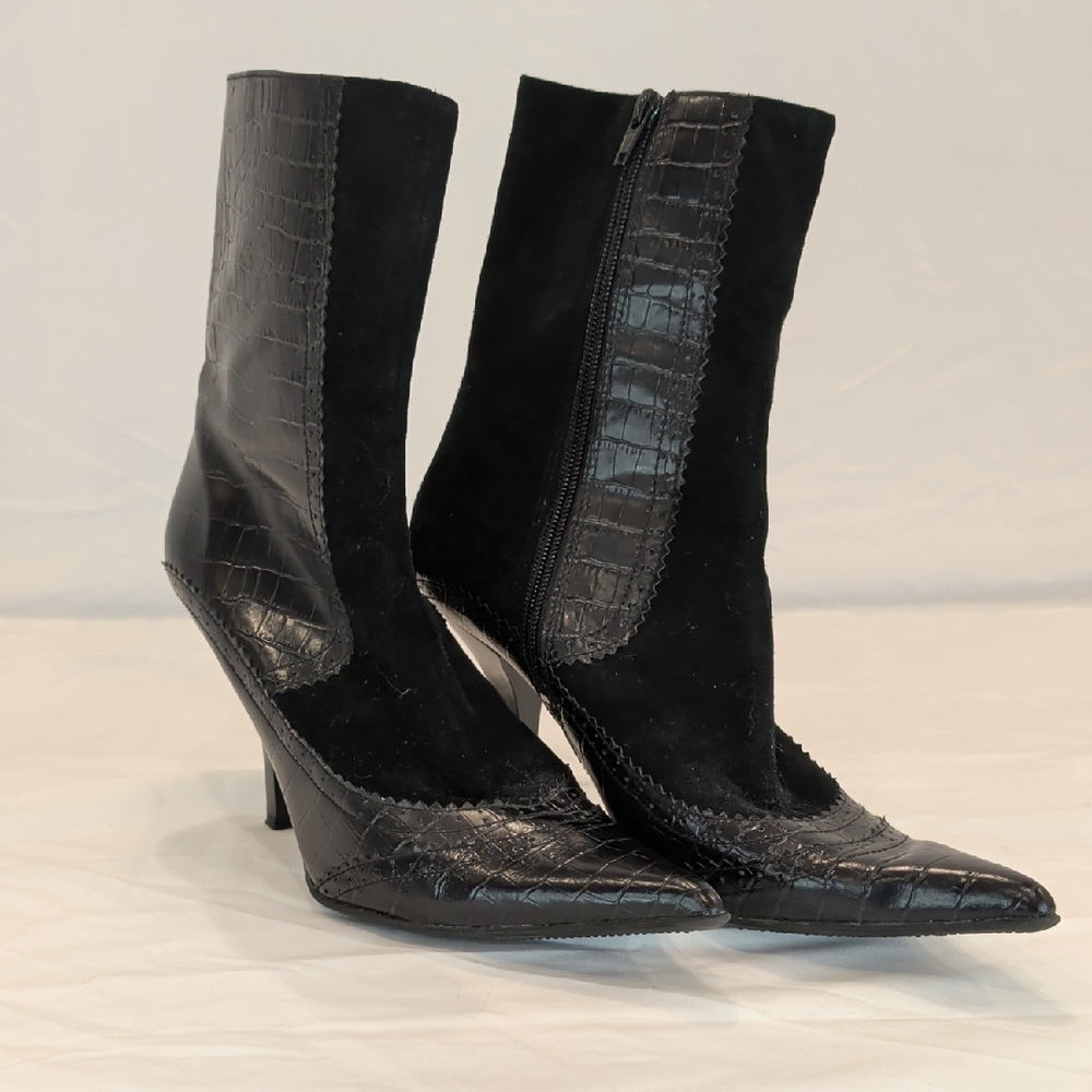 Nine West Black Croc-Embossed Heeled Boots